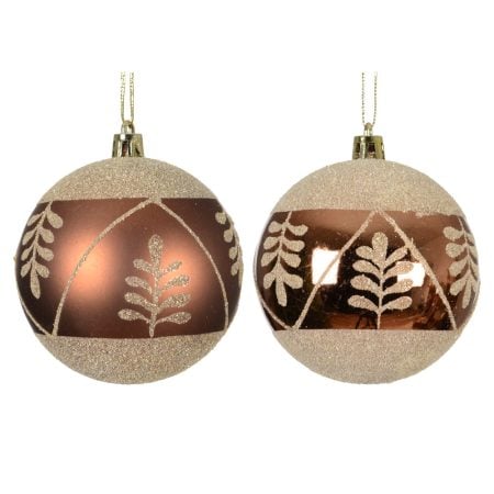 Copper plastic Christmas ball with leaf, 3''