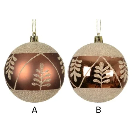 Copper plastic Christmas ball with leaf, 3'' - Décors Véronneau
