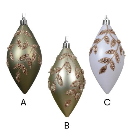 Champagne Christmas ornament with glittery leaves, 4,5'' - Décors Véronneau