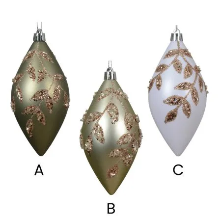 Champagne Christmas ornament with glittery leaves, 4,5'' - Décors Véronneau