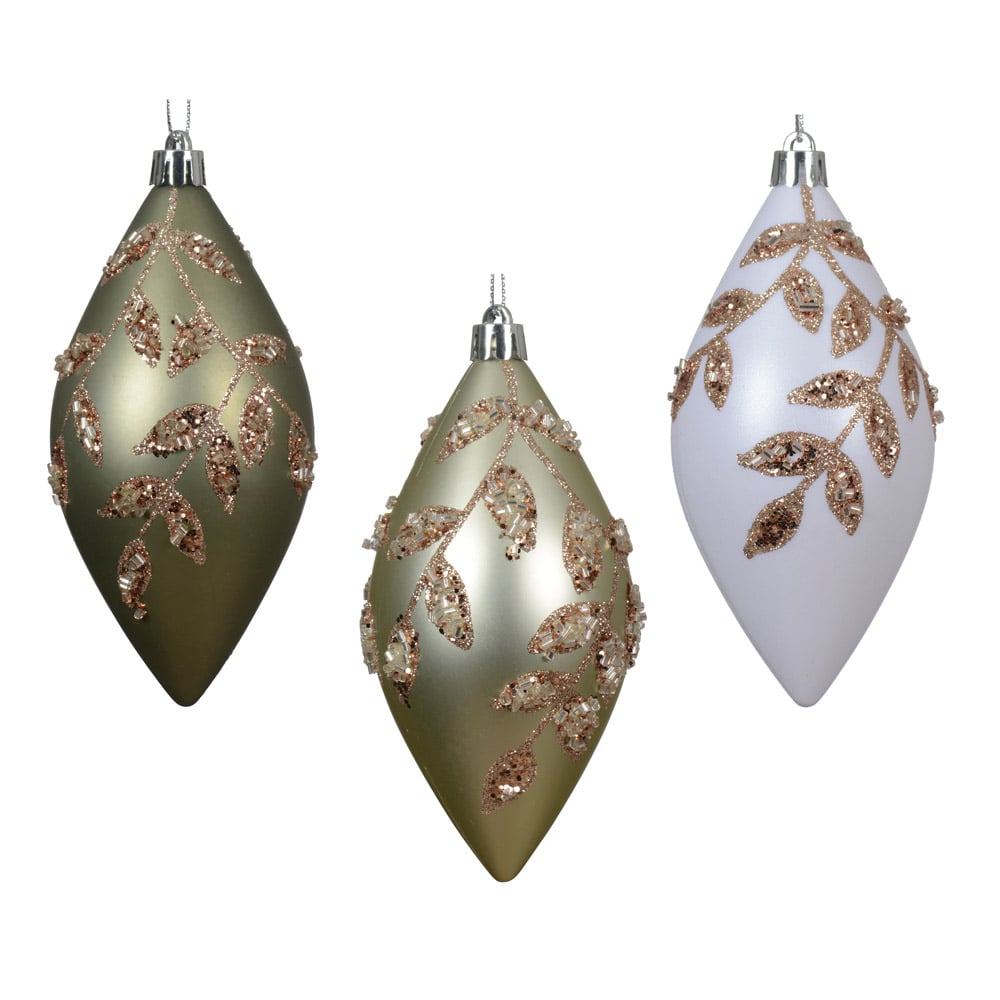 Ornement de Noël champagne orné de feuilles brillantes, - Décors Véronneau