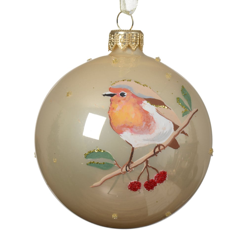 Boule de Noël oiseau sur branche en verre soufflé - Décors Véronneau