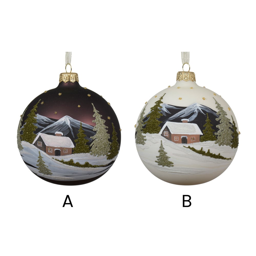 Ornement de Noël chalet hivernal en verre soufflé - Décors Véronneau