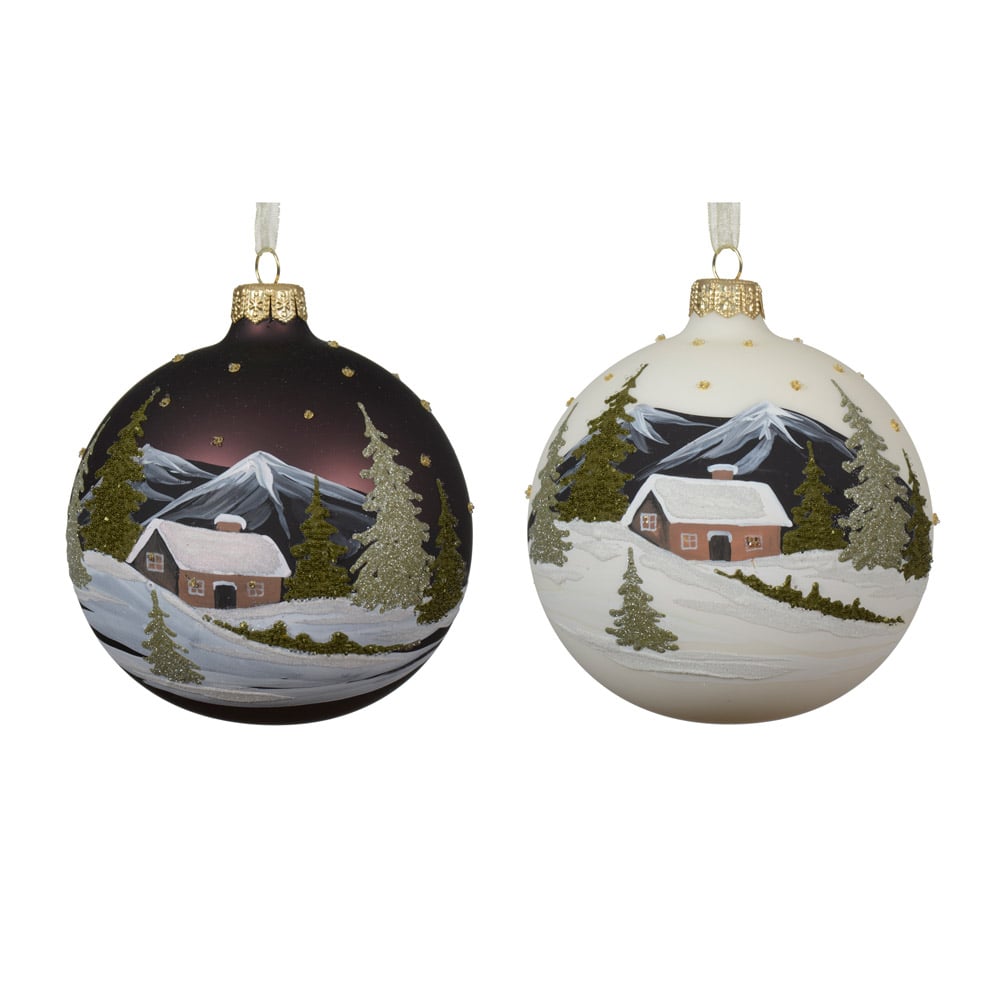 Ornement de Noël chalet hivernal en verre soufflé - Décors Véronneau