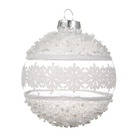 Boule de Noël en verre avec flocons blancs mats - Décors Véronneau