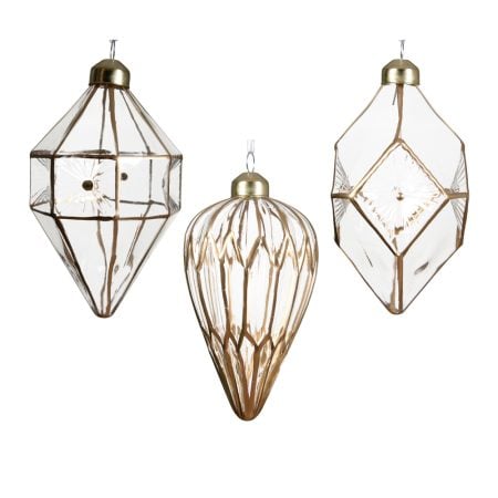 Elongated glass ornament with gold accents, 5''