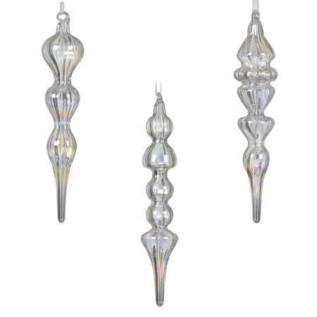 Ornement allongé en verre iridescent, 7''