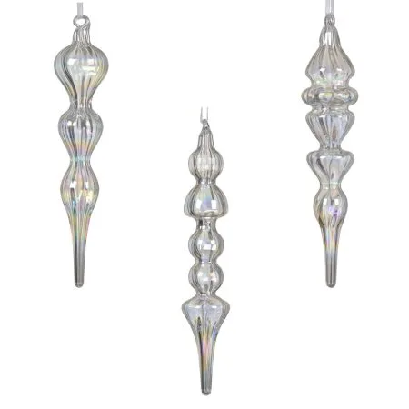 Iridescent elongated glass ornament, 7''