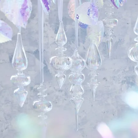 Iridescent elongated glass ornament, 7'' - Décors Véronneau