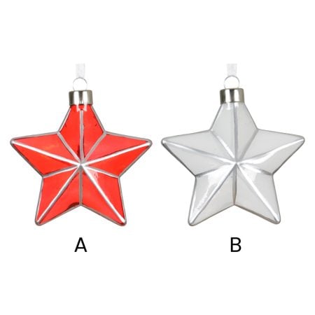 Ornement de Noël étoile rouge ou clair aux détails argent, 6'' - Décors Véronneau