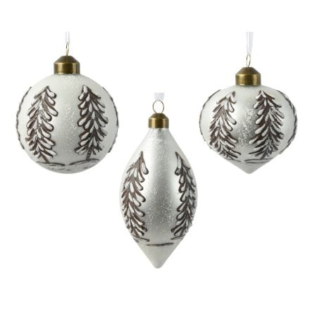 Boule de Noël en verre givré avec sapins, 3''