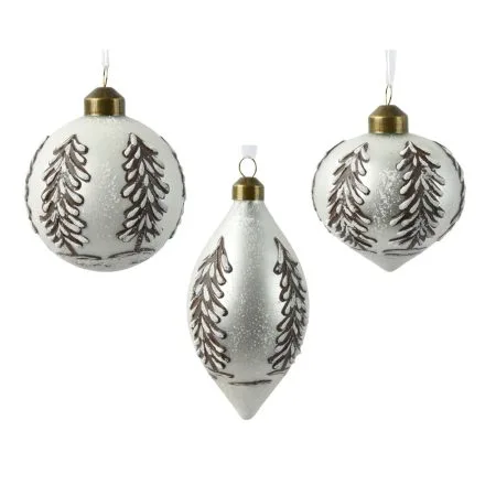 Winter white glass bauble with snowy trees, 3''