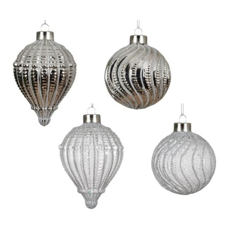 Clear or silver textured glass tree ornament, 3''