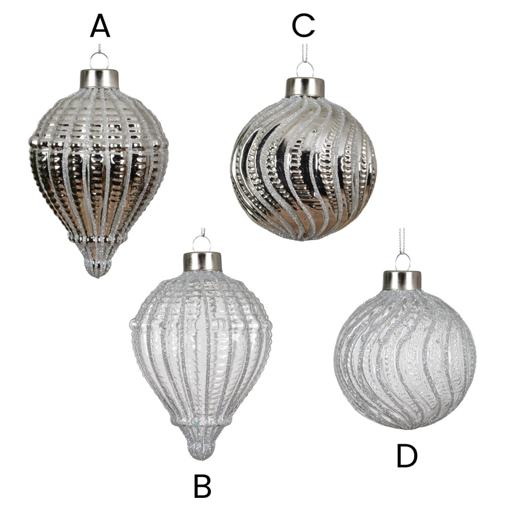 Ornement de Noël en verre clair ou argent texturé - Décors Véronneau