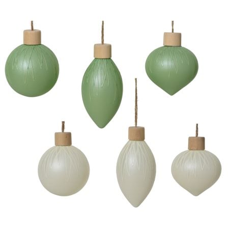 Ornement en verre menthe ou crème avec embout en bois, 3''