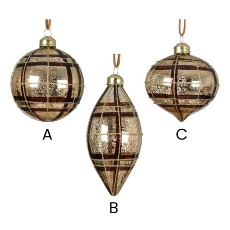 Tartan-patterned Christmas bauble, 3'' - Décors Véronneau