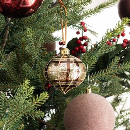 Tartan-patterned Christmas bauble, 3'' - Décors Véronneau