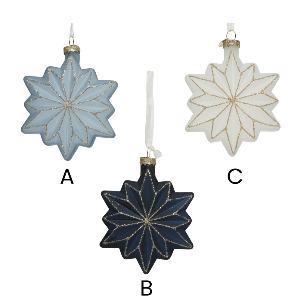 Ornement de Noël étoilé bleu ou blanc aux détails or - Décors Véronneau