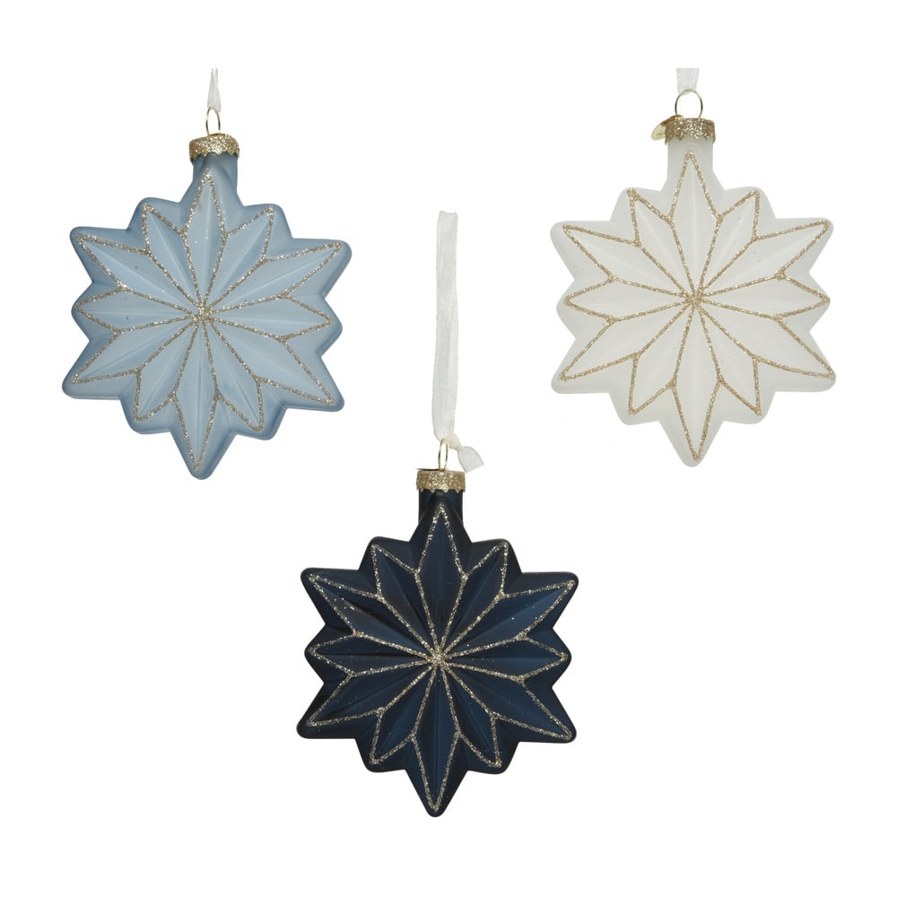 Ornement de Noël étoilé bleu ou blanc aux détails or - Décors Véronneau