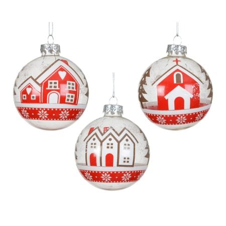 Red and white cottage Christmas ornament, 3''