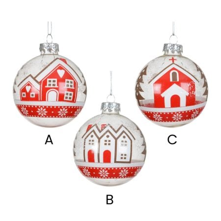 Red and white cottage Christmas ornament, 3'' - Décors Véronneau