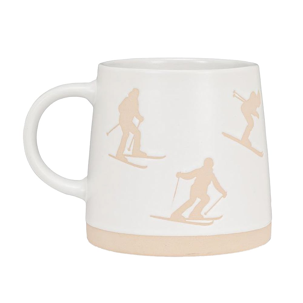 Tasse de Noël en grès crème avec skieurs - Décors Véronneau