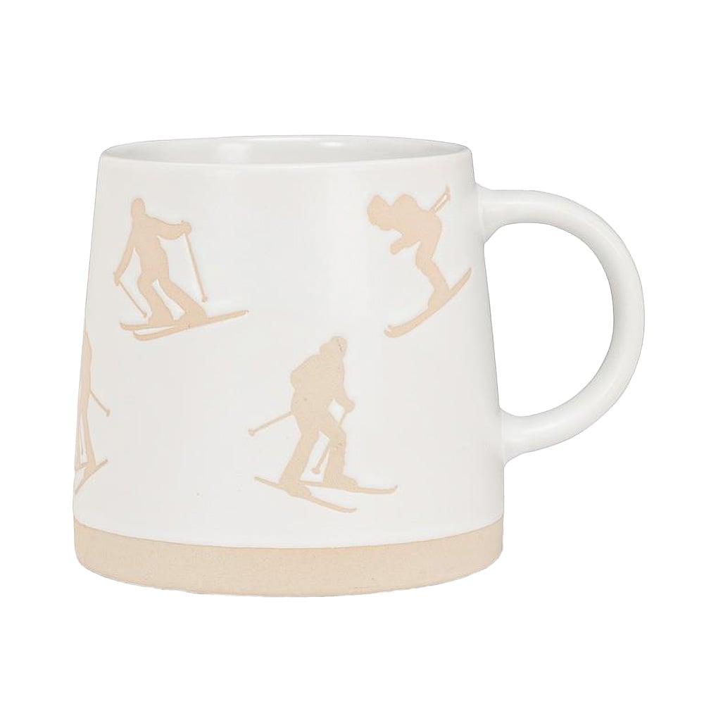 Tasse de Noël en grès crème avec skieurs - Décors Véronneau