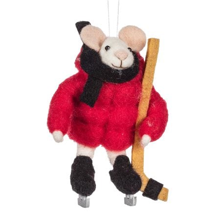 Ornement de Noël souris joueur de hockey, 5,5''