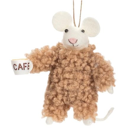 Mouse in pajamas with mug Christmas ornament, 4,5''