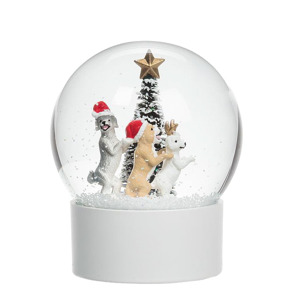 Boule à neige de Noël avec chiens dansants et sapin - Décors Véronneau