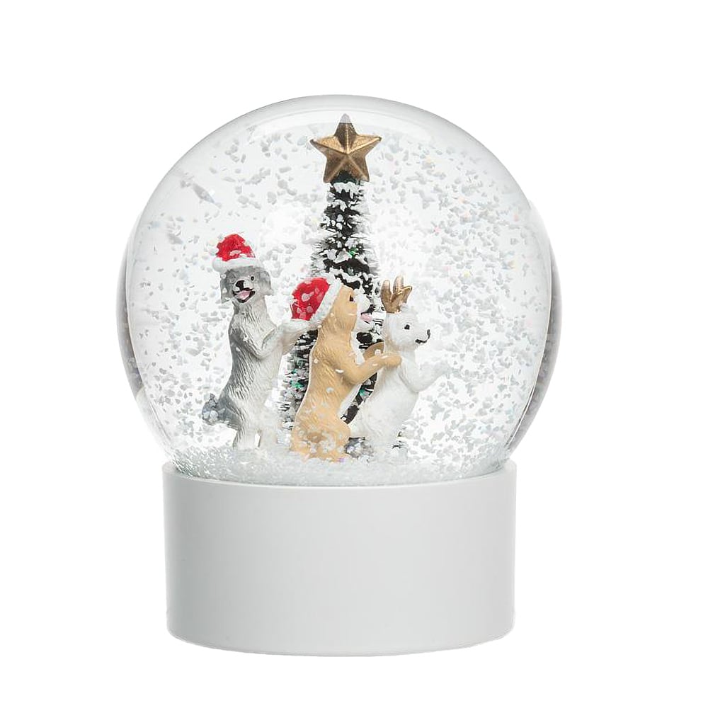 Boule à neige de Noël avec chiens dansants et sapin - Décors Véronneau