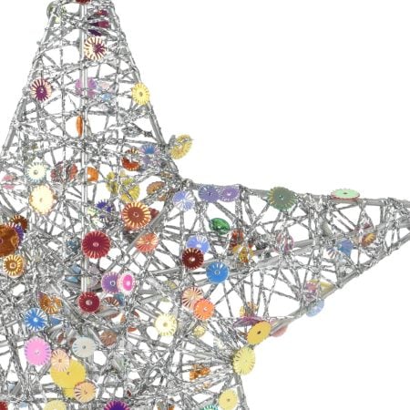 Sequined silver metal Christmas tree topper, 9'' - Décors Véronneau