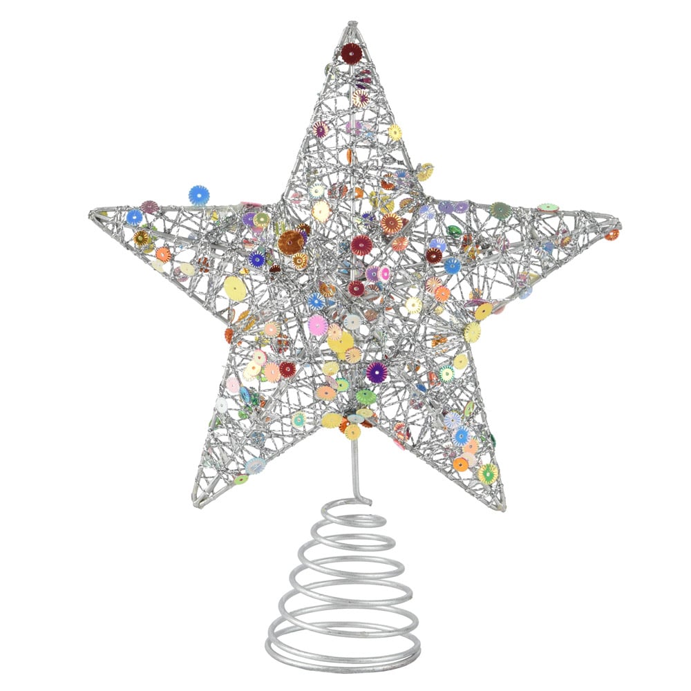 Étoile à sapin en métal argent ornée de paillettes - Décors Véronneau