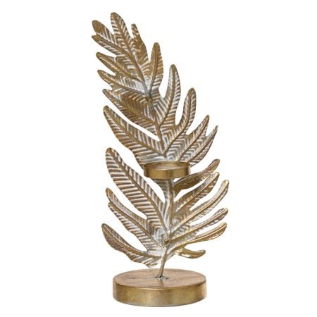 Gold washed feather tealight holder, 12''