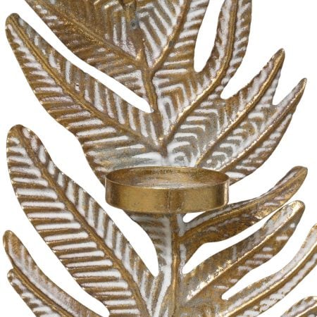 Gold washed feather tealight holder, 12'' - Décors Véronneau