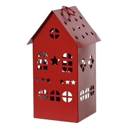 Lanterne de Noël rouge en métal en forme de maison, 9,5'' - Décors Véronneau