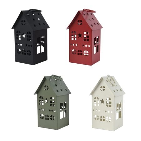 Lanterne de Noël en métal en forme de maison, 6''