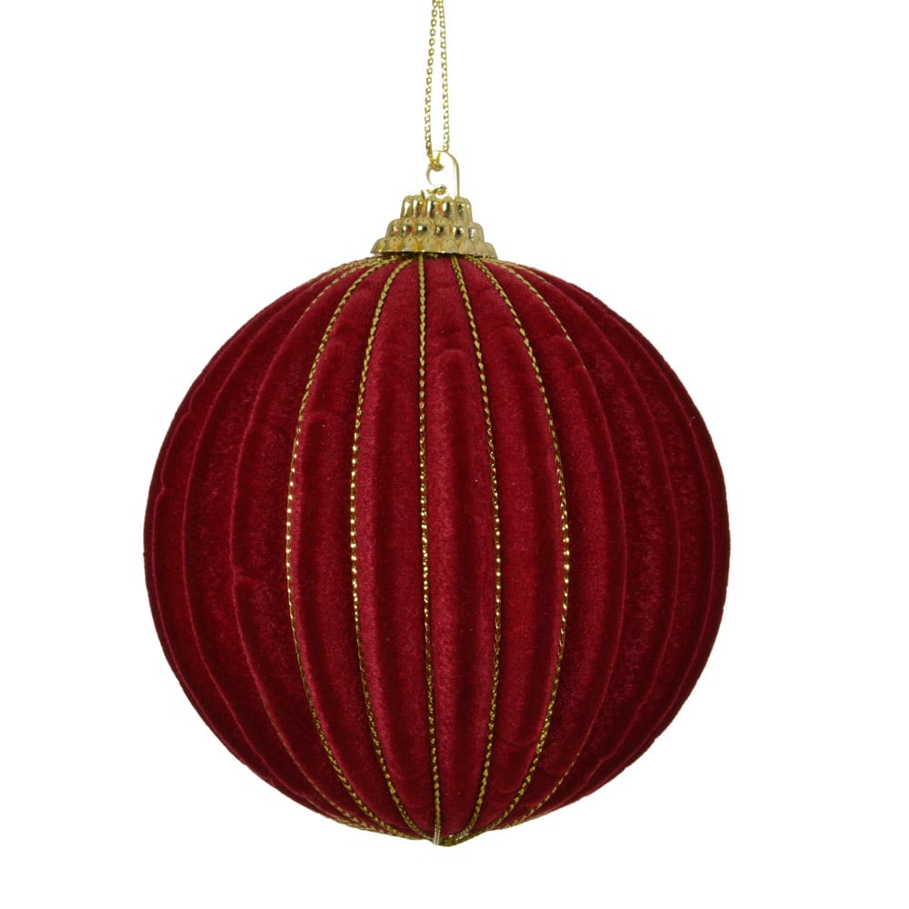 Boule de Noël rouge royale aux coutures dorées - Décors Véronneau