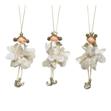 Ornement ange de Noël crème et doré, 4,5''