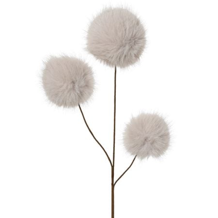 Branche de pompons en fausse fourrure grège, 27,5''