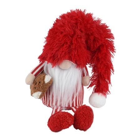 Red gnome with teddy bear Christmas plush, 29,5''