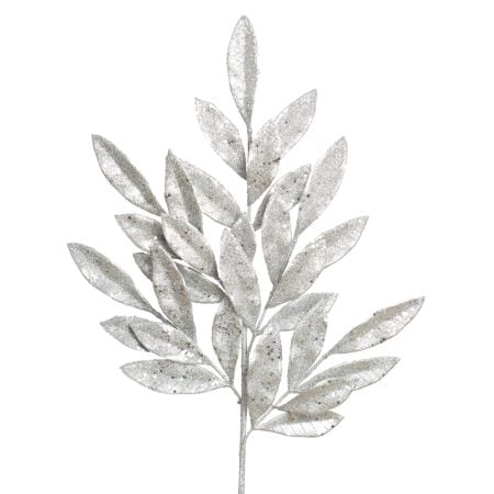 Tige de laurier artificiel argent brillant, 28''