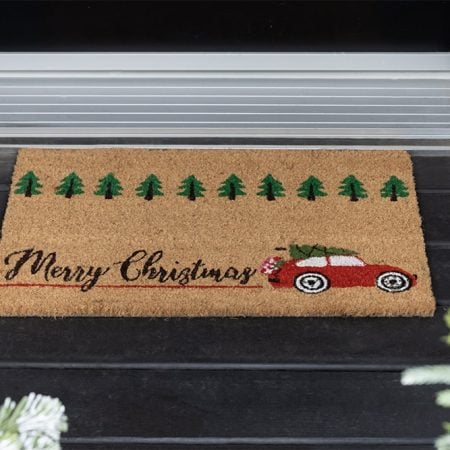 Christmas doormat with red car and tree, 16 x 23,5'' - Décors Véronneau