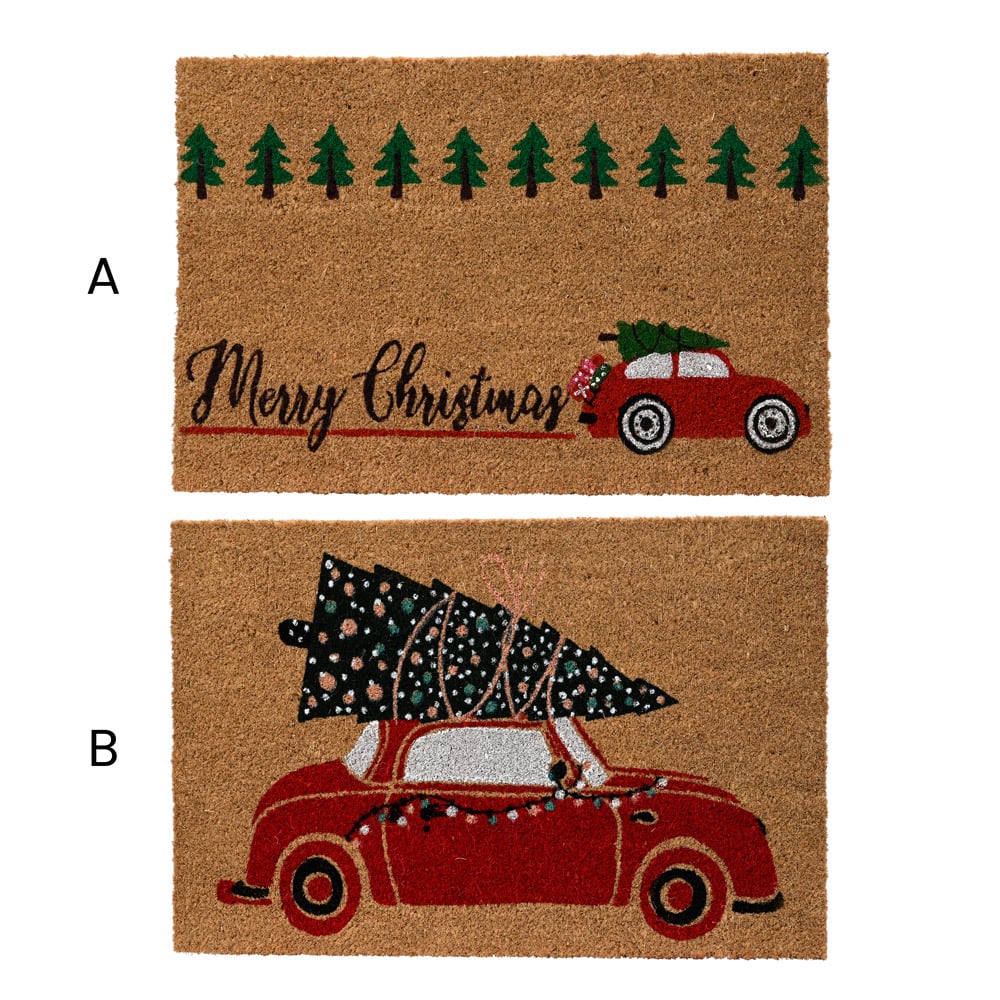 Paillasson de Noël avec auto rouge et sapin - Décors Véronneau
