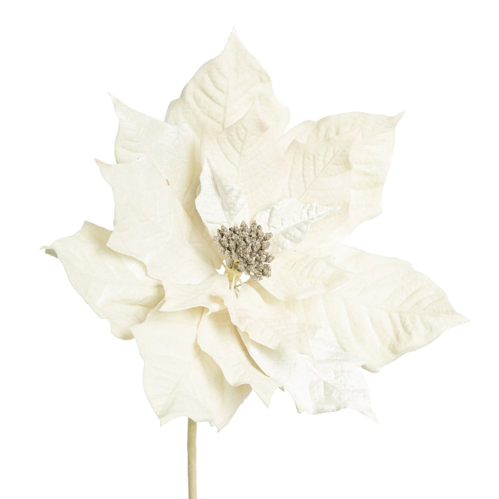 Fleur de Noël poinsettia en velours crème - Décors Véronneau