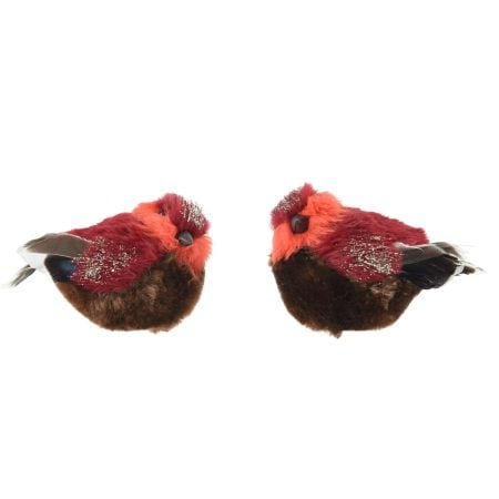 Oiseau rouge en fausse fourrure sur pince, 3''