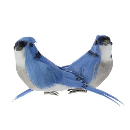 Set of 2 decorative blue birds on clip, 1,5''