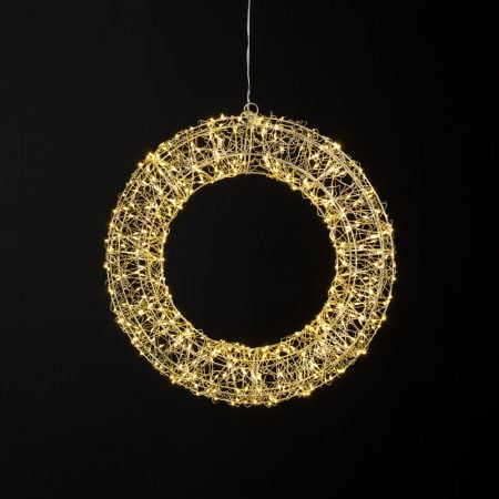 Lighted metal Christmas wreath, 500 warm white LEDs, 15''