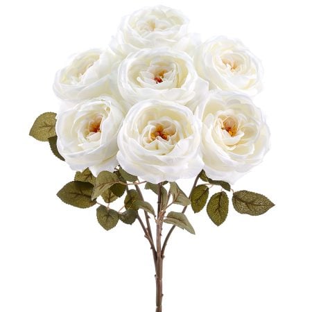 Artificial cream english garden rose flower bush, 18''
