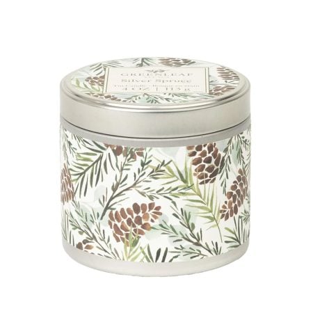 Silver spruce tin scented candle, 4 oz